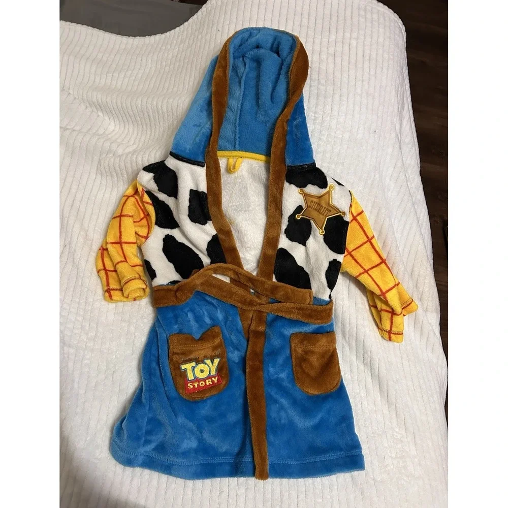 Disney Pixar Toy Story Woody Hooded Fleece Robe Belted Blue Boys 3T